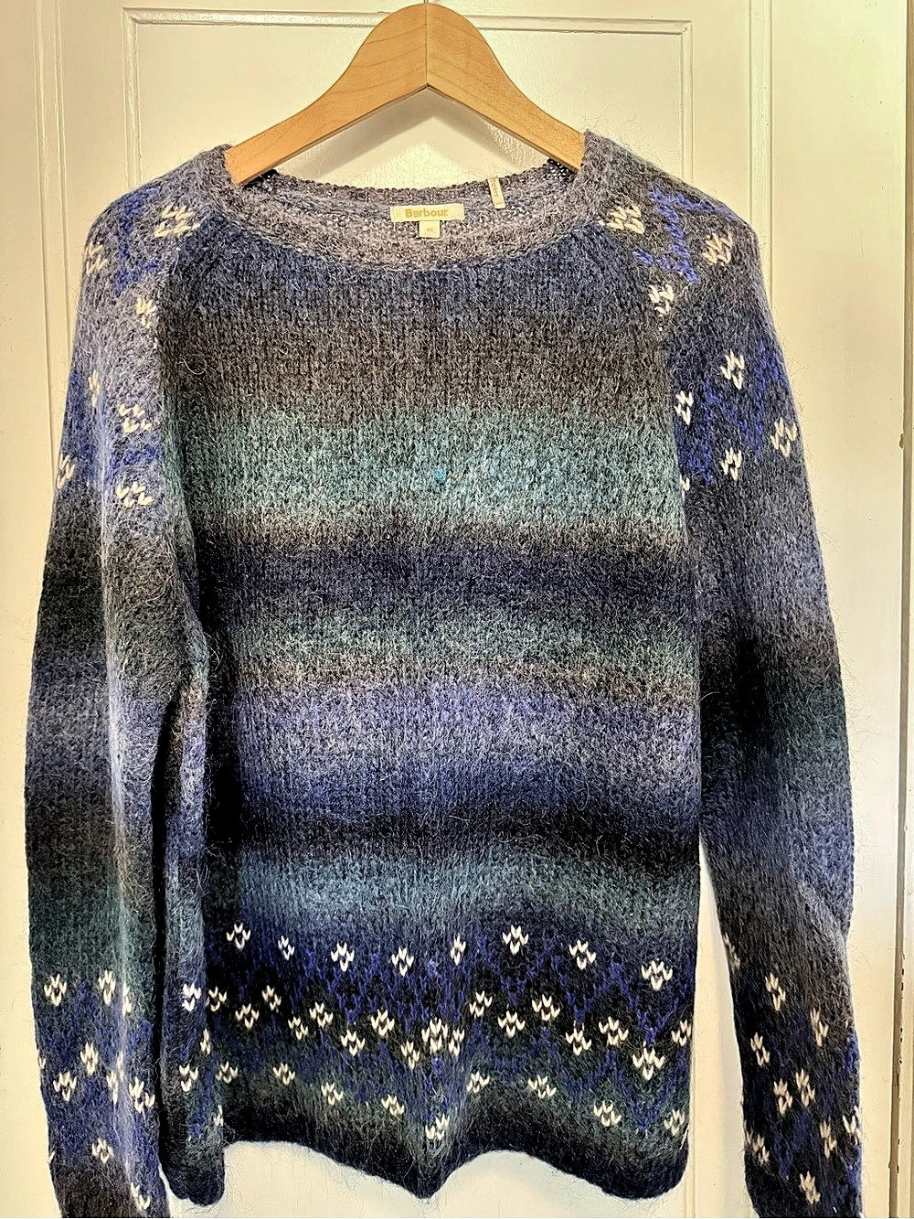 Barbour LKN0340 Geometric Wool Blend Sweater Size 18